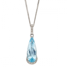 Blue Topaz Teardrop Pendant In White Gold With Diamonds